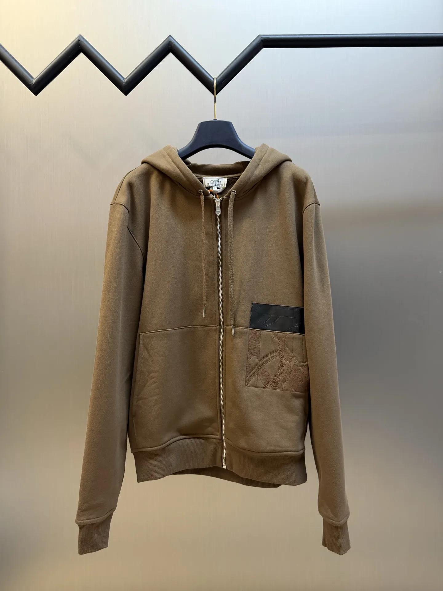 Embroidered Leather-Trim Zip-Up Hoodie D34519152