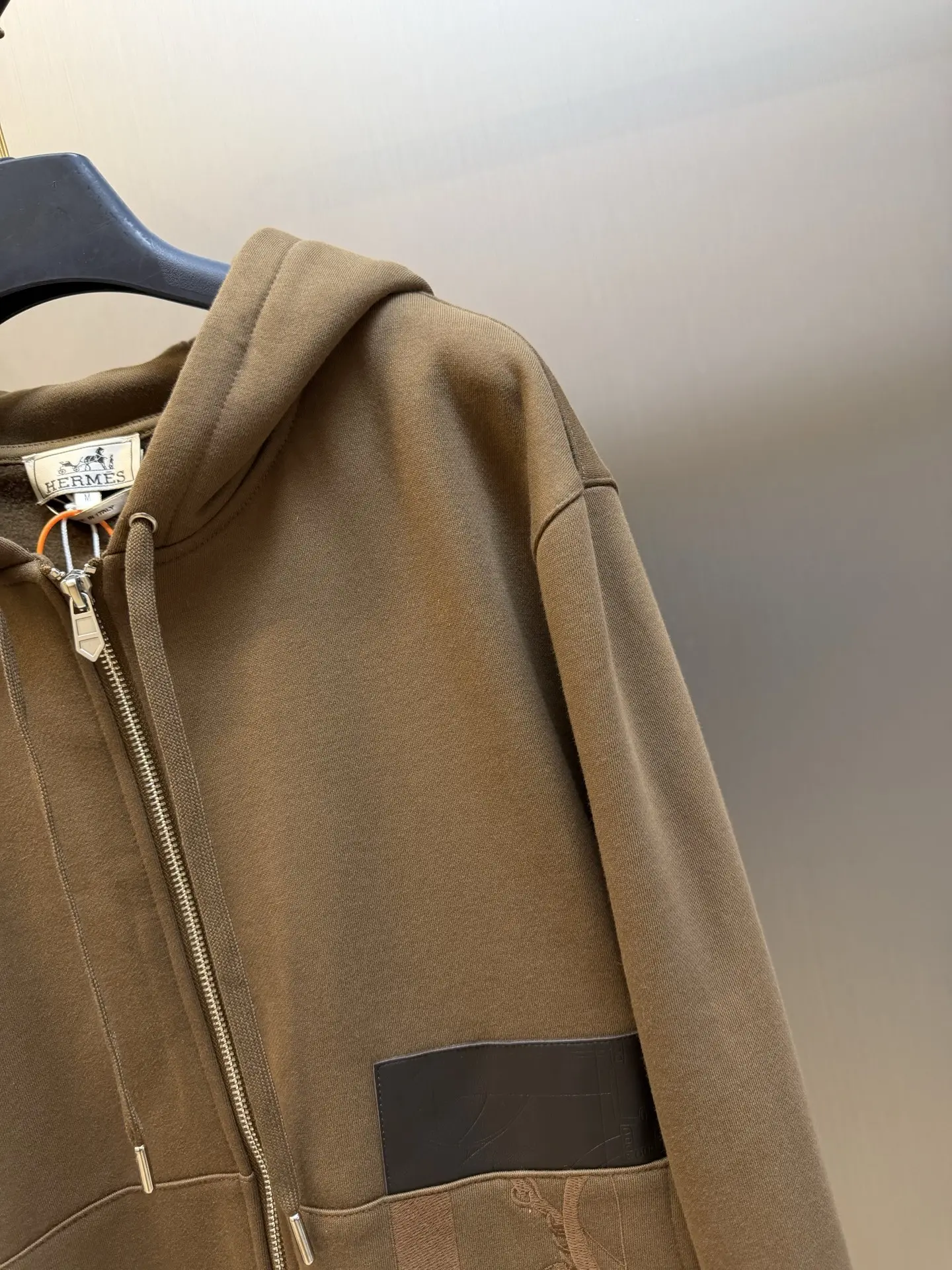 Embroidered Leather-Trim Zip-Up Hoodie D34519152 — view 3