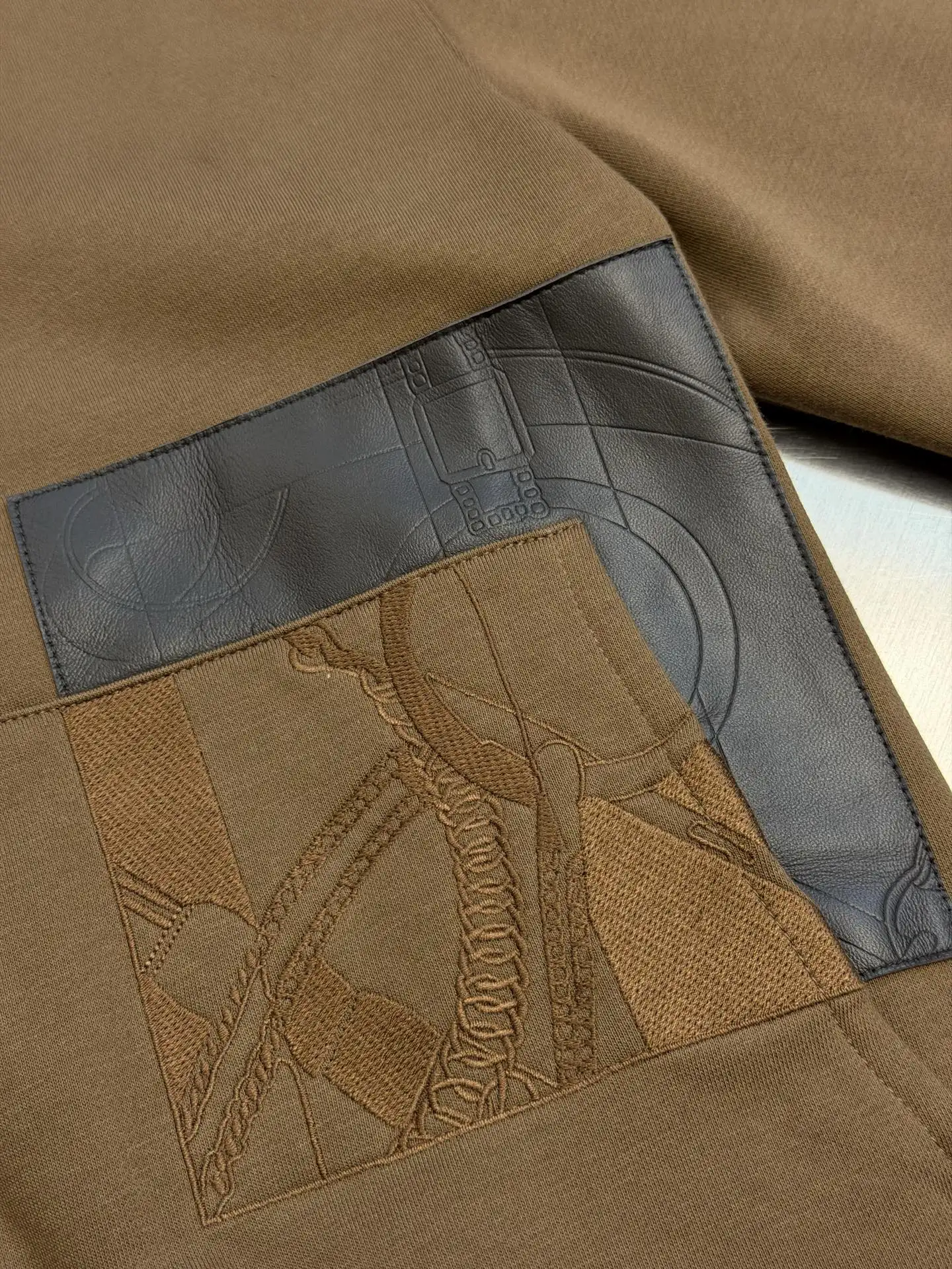 Embroidered Leather-Trim Zip-Up Hoodie D34519152 — view 6