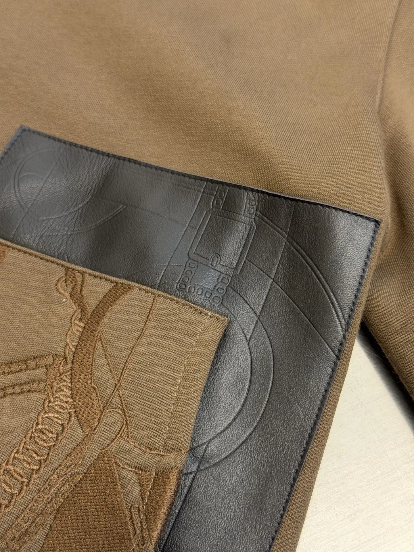 Embroidered Leather-Trim Zip-Up Hoodie D34519152 — view 7