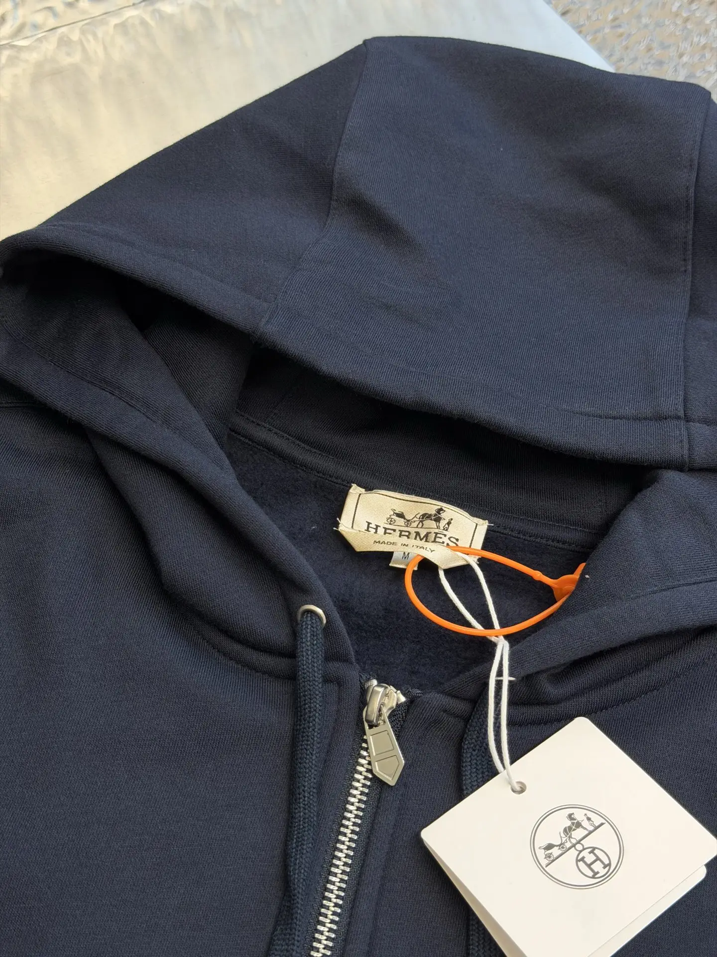 Hermès Embroidered Leather-Trim Zip-Up Hoodie D34519154 — view 5