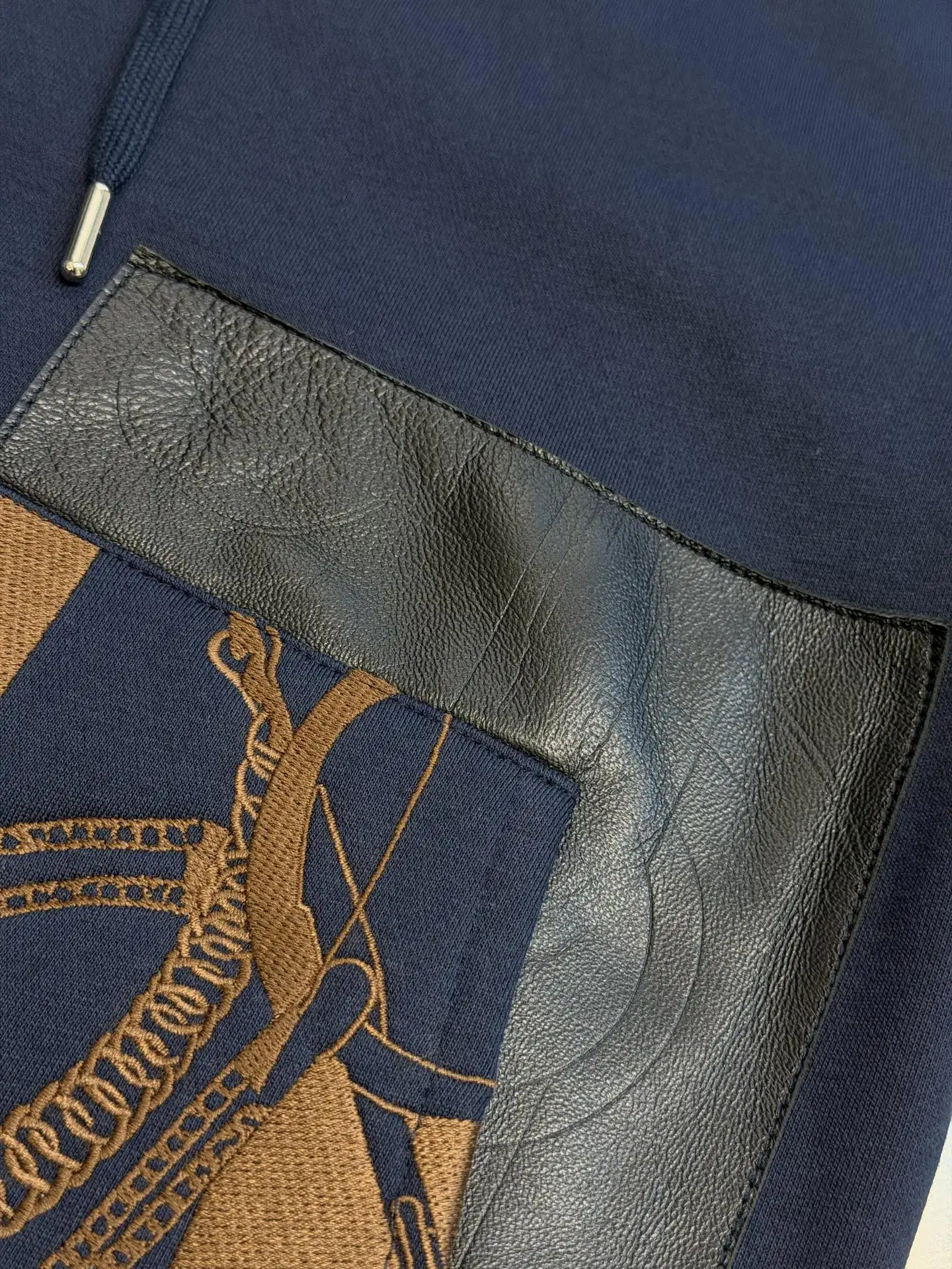 Hermès Embroidered Leather-Trim Zip-Up Hoodie D34519154 — view 8