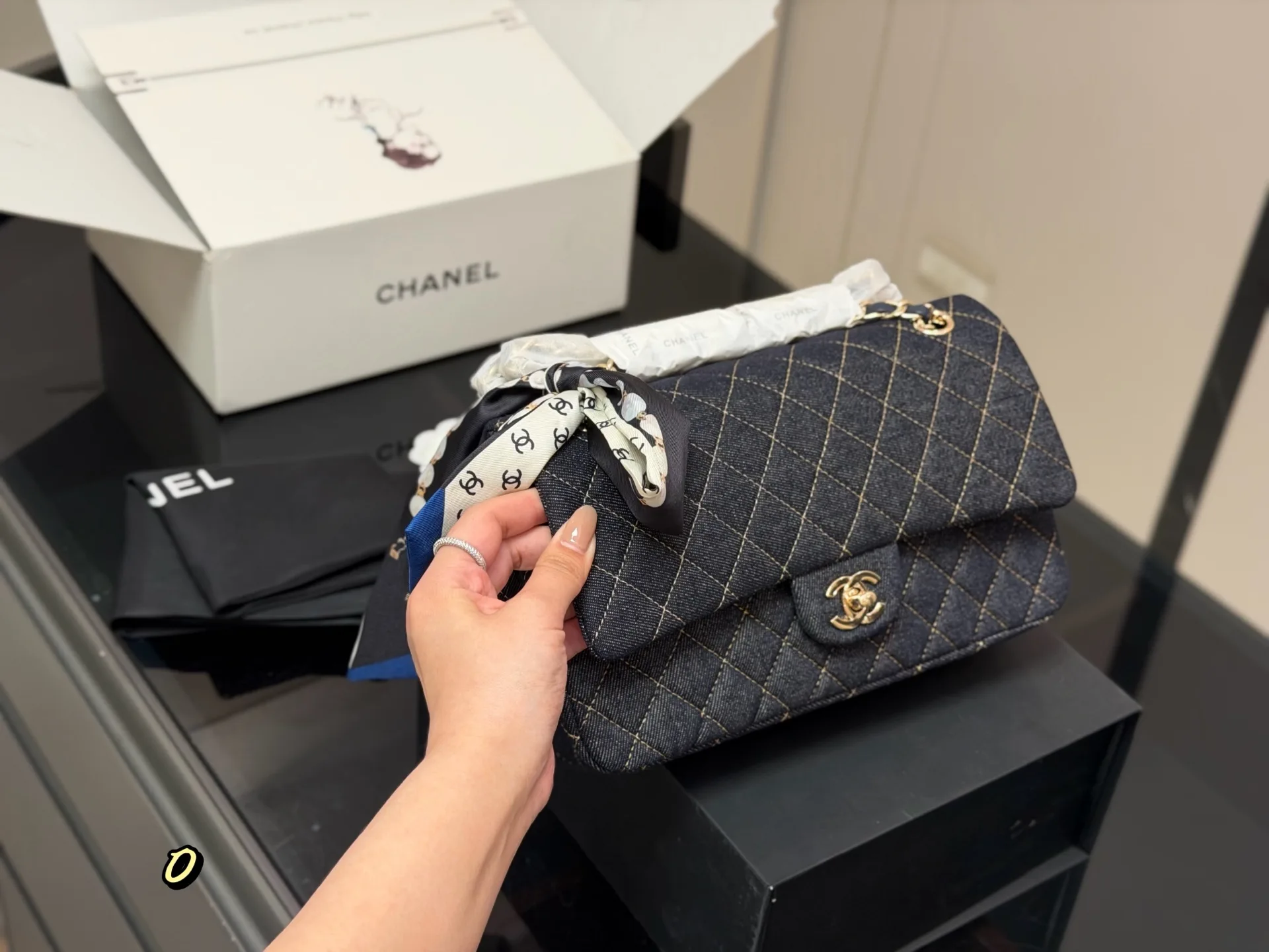 Chanel CF Quilted Denim Shoulder Bag D36017915