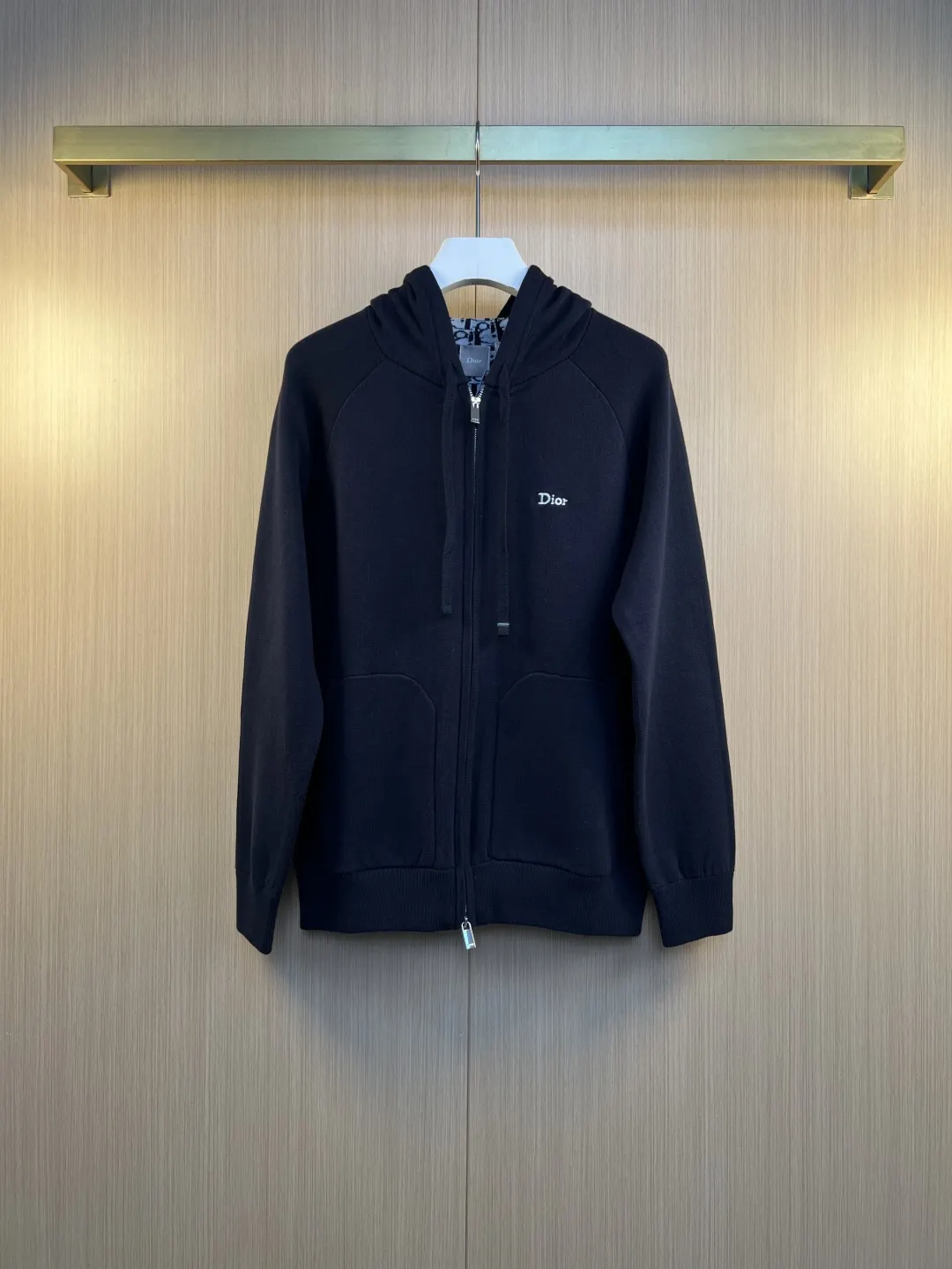 Logo Embroidery Oblique Lining Wool Knit Hoodie D37019246