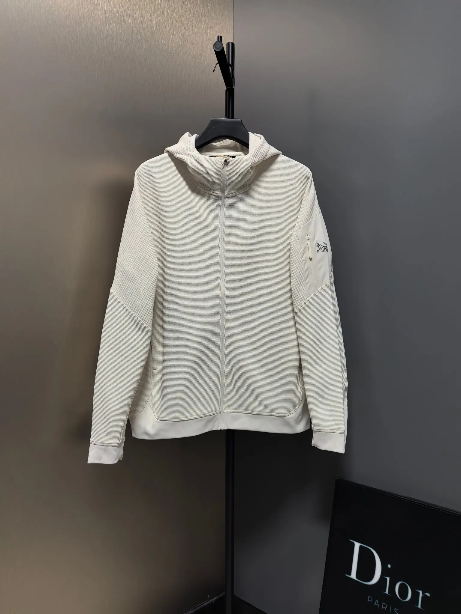 Waffle-Knit Zip-Up Hooded Jacket D38020830