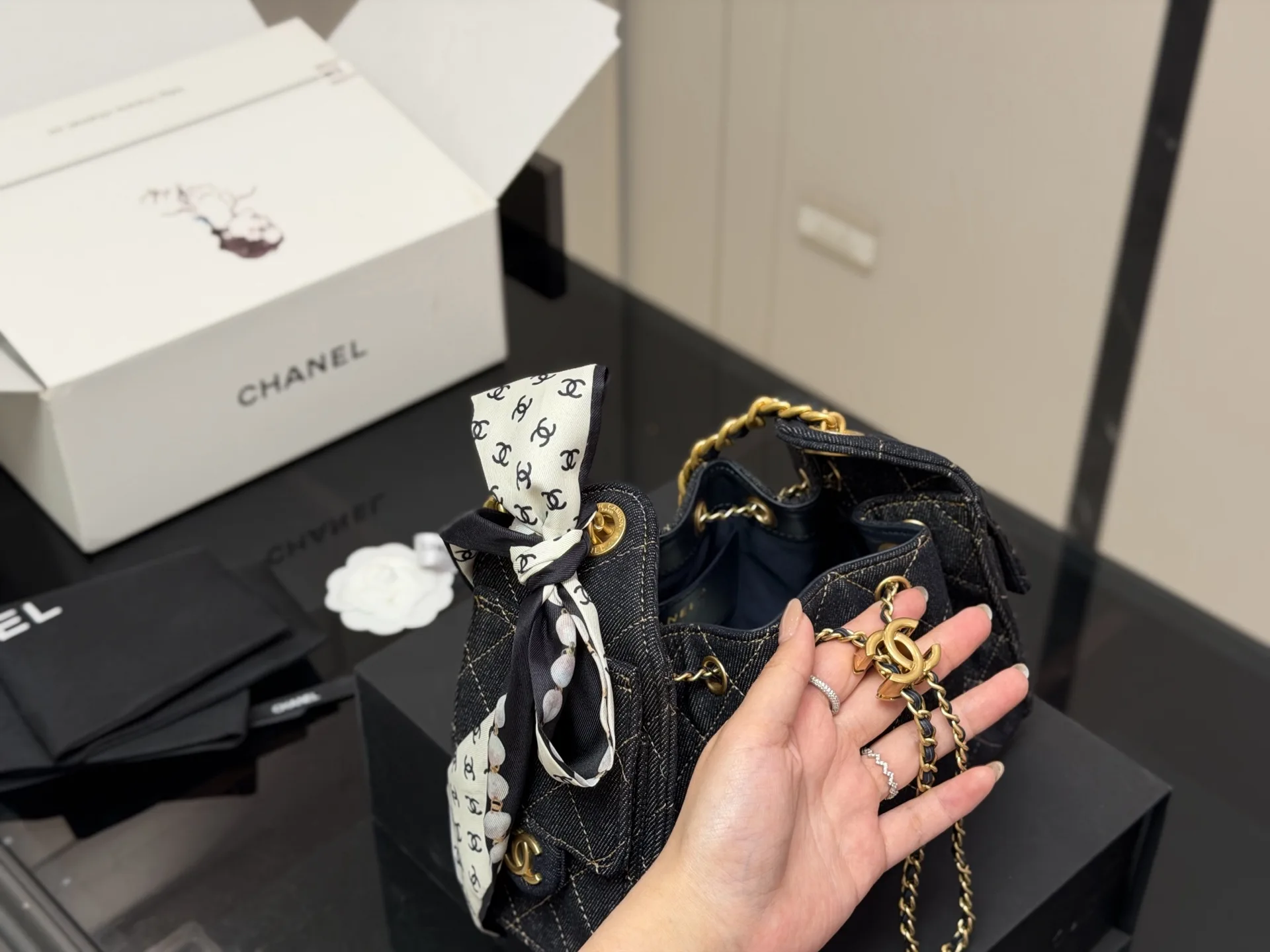 Chanel Quilted Denim Bucket Bag D38017914 — view 3