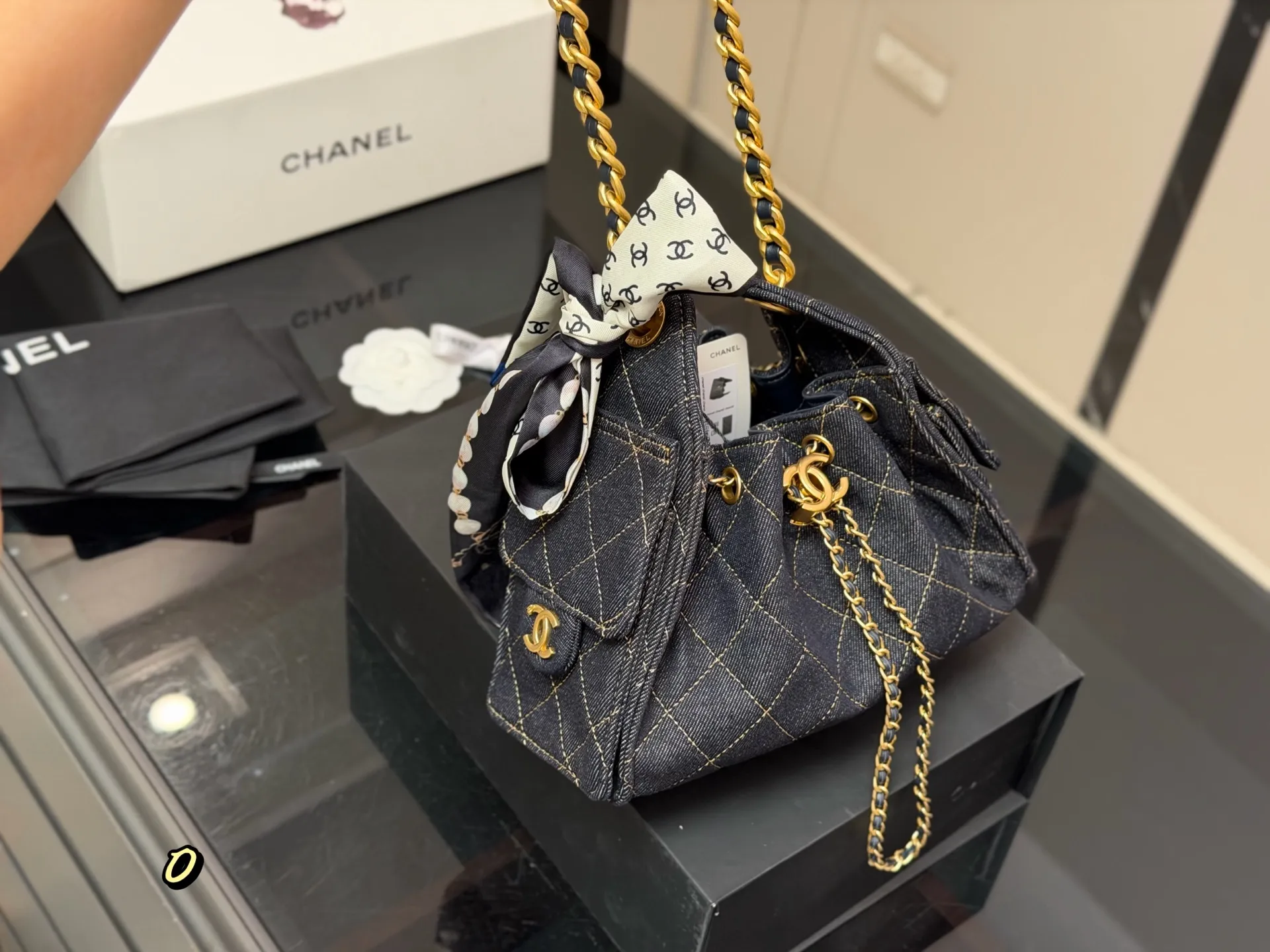 Chanel Quilted Denim Bucket Bag D38017914 — view 6