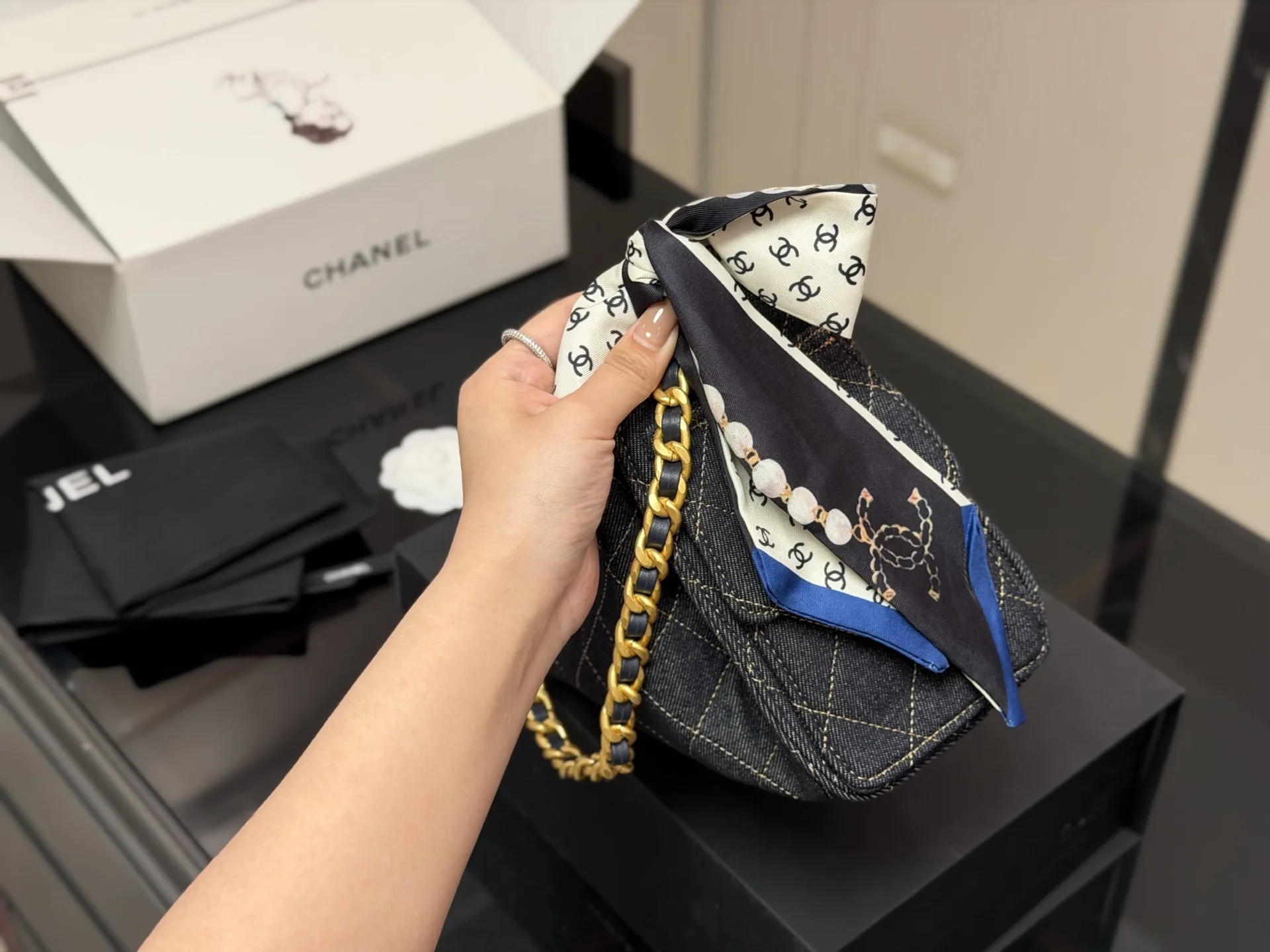 Chanel Quilted Denim Bucket Bag D38017914 — view 7