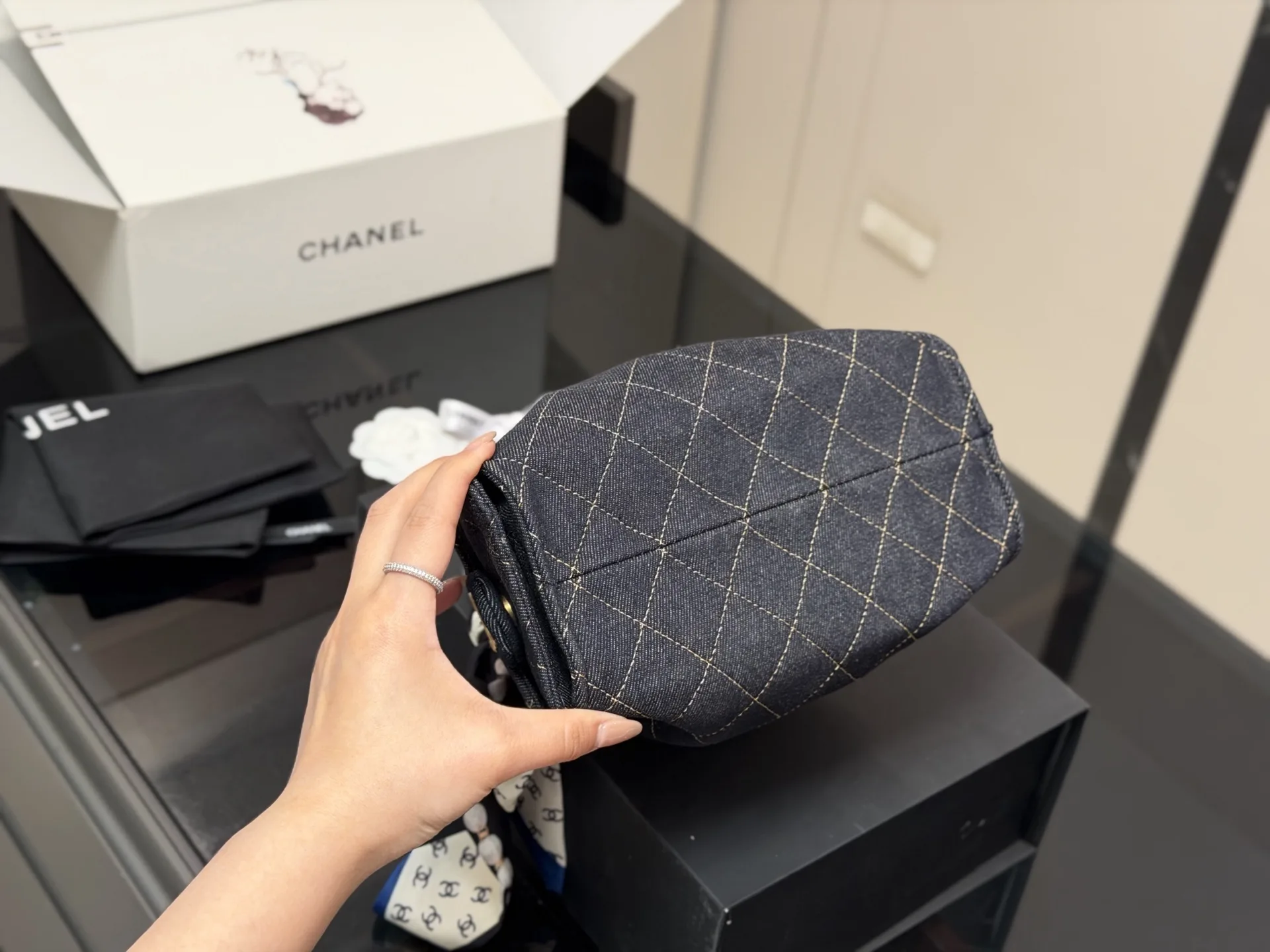 Chanel Quilted Denim Bucket Bag D38017914 — view 9
