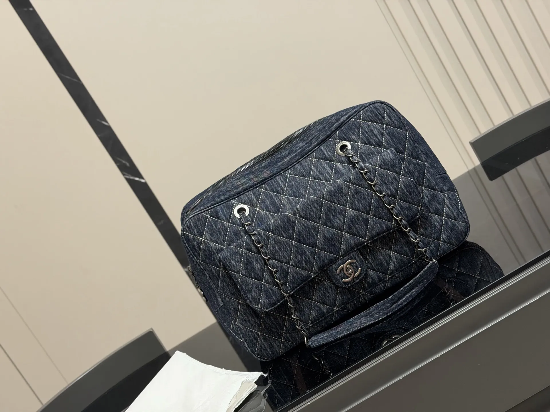 Chanel Quilted Denim Bowling Bag D39017982