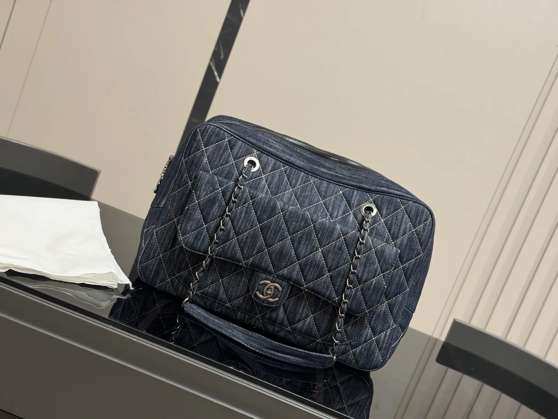 Chanel Quilted Denim Bowling Bag D39017982 — view 2