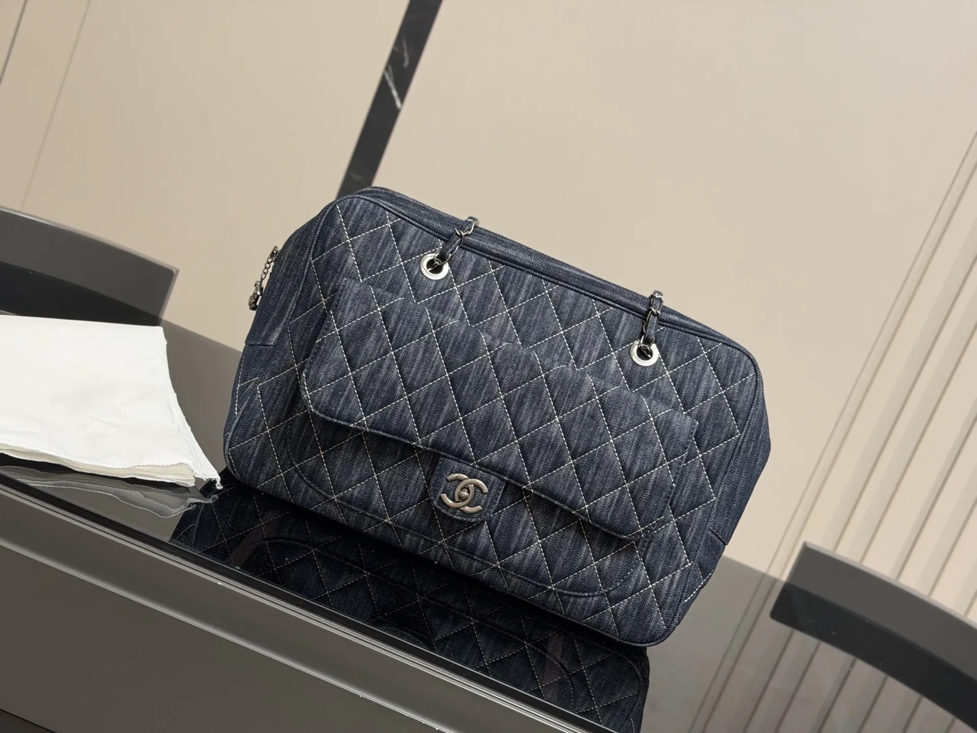 Chanel Quilted Denim Bowling Bag D39017982 — view 9