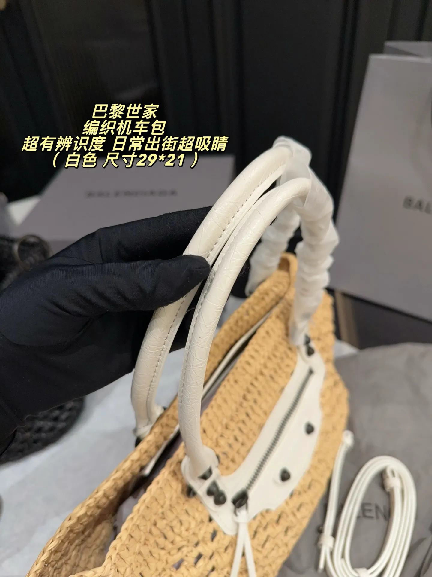 Le City Raffia & Leather Top-Handle Bag D43017811 — view 3