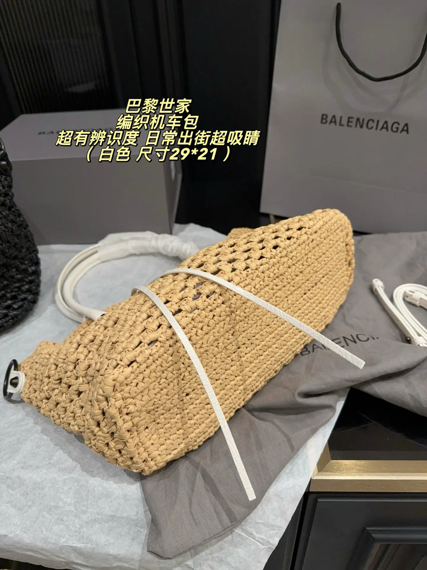 Le City Raffia & Leather Top-Handle Bag D43017811 — view 6