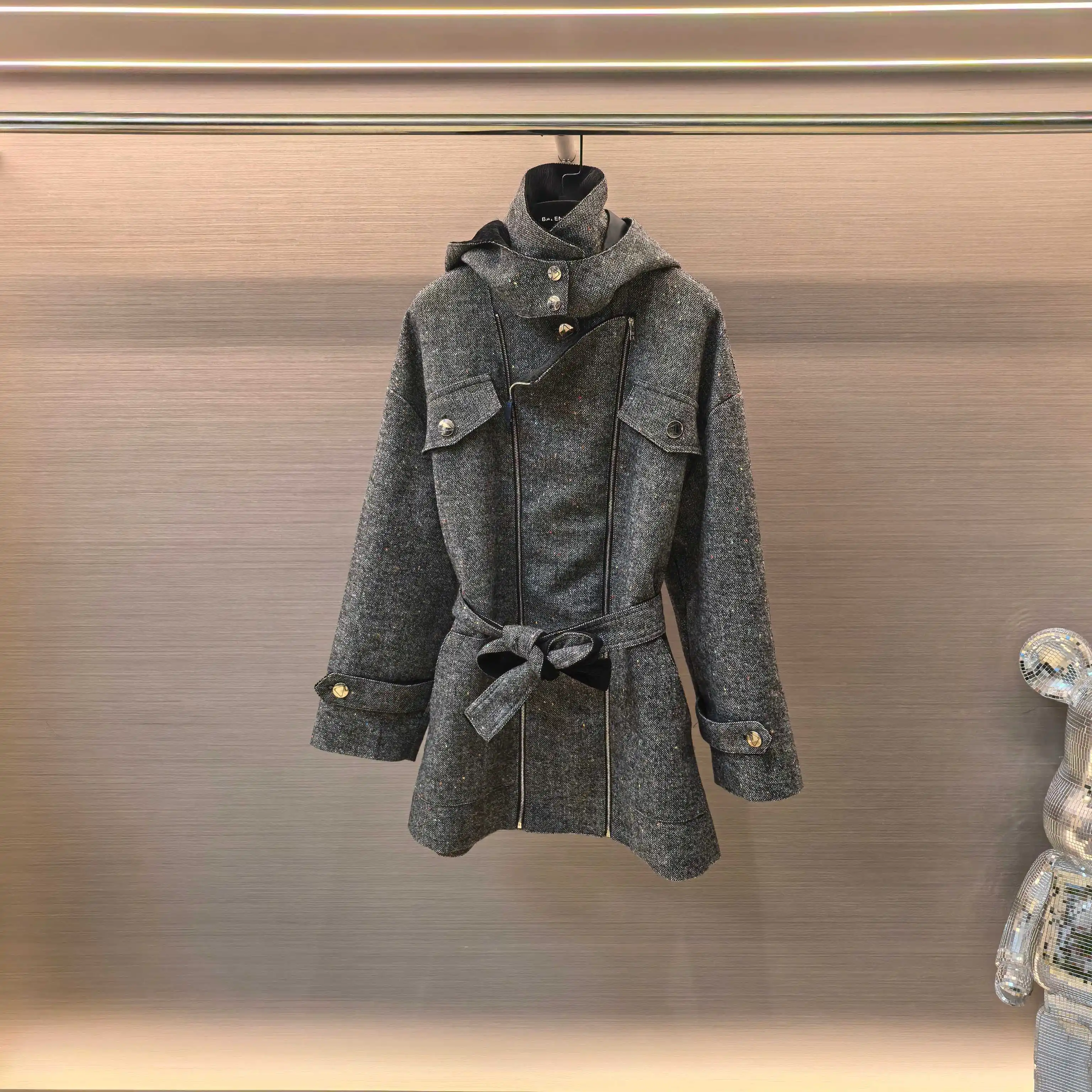 Belted Hooded Wool-Blend Coat D44522415