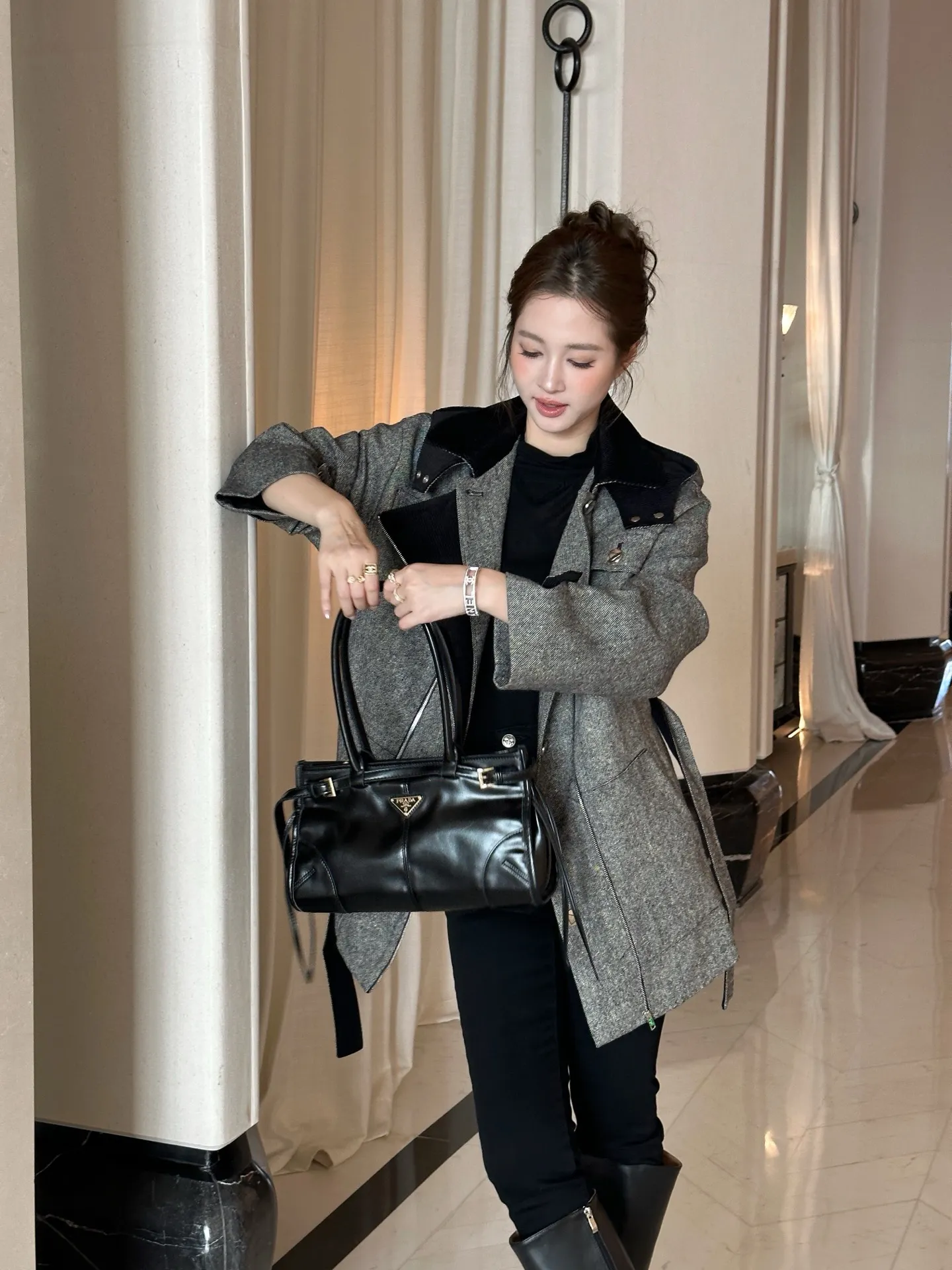 Belted Hooded Wool-Blend Coat D44522416 — view 5