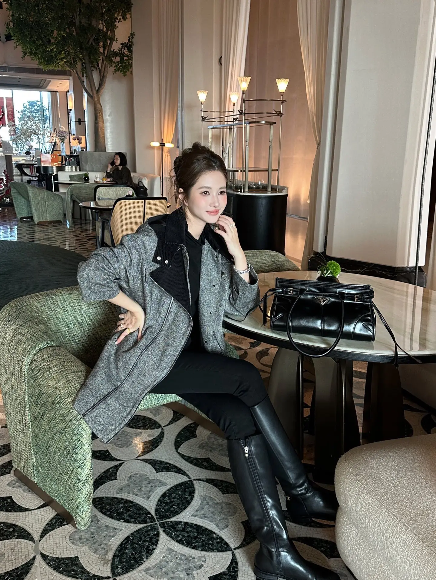 Belted Hooded Wool-Blend Coat D44522416 — view 6