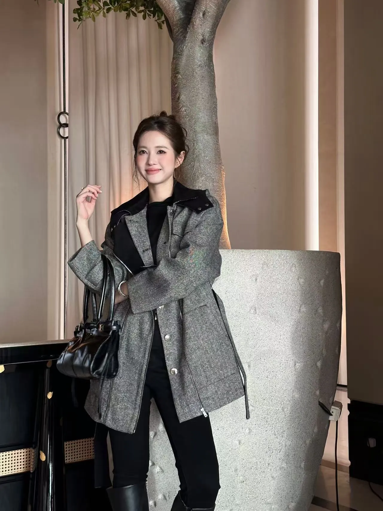 Belted Hooded Wool-Blend Coat D44522416 — view 7