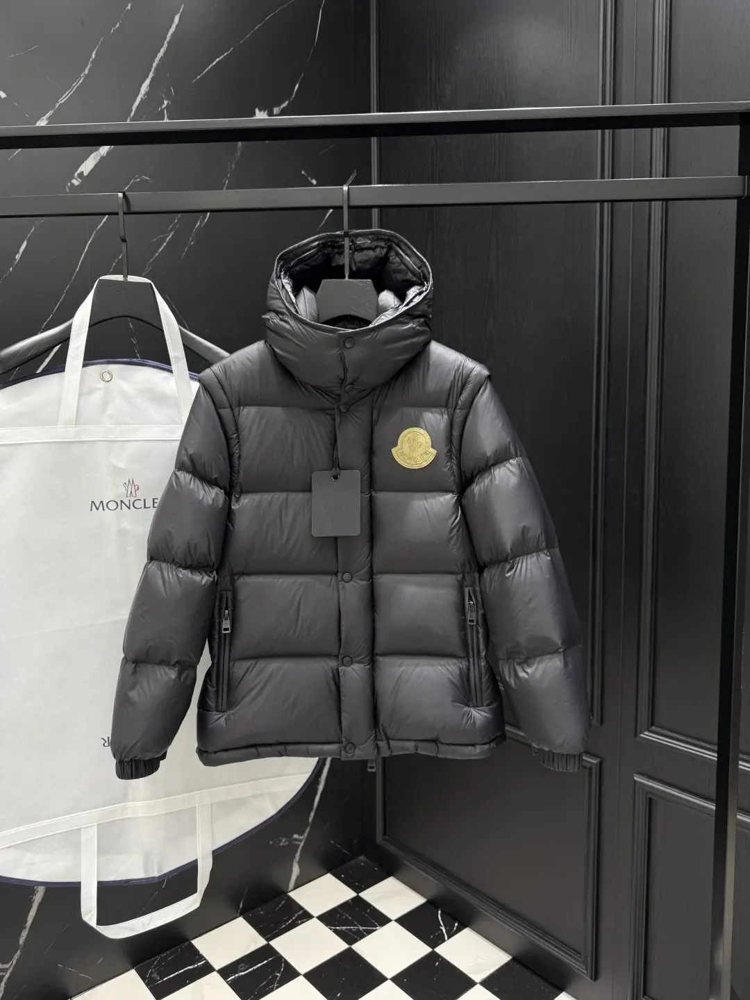 Hooded Down Puffer Jacket with Detachable Sleeves D57020874