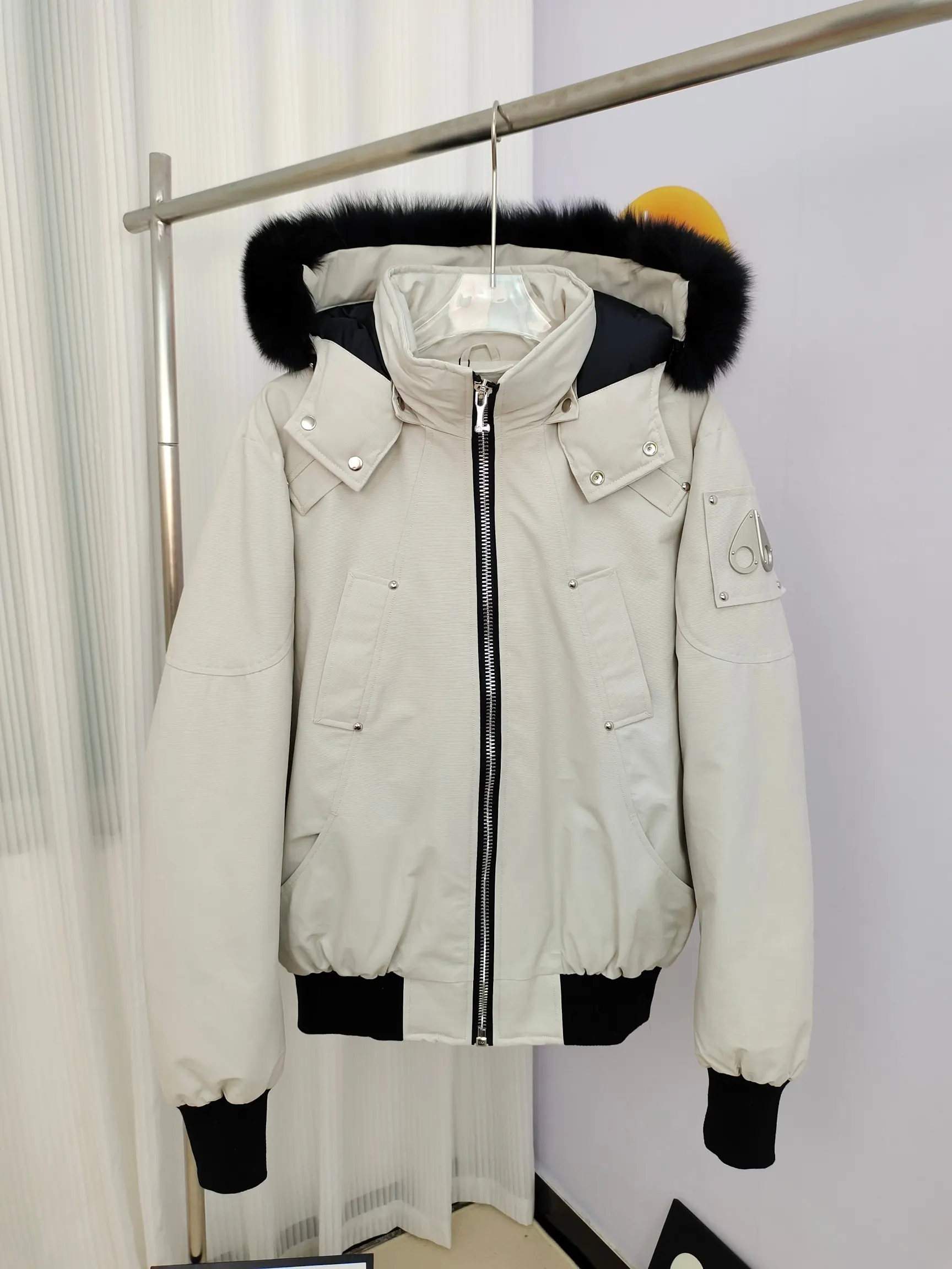 Ballistic Bomber Down Jacket with Fur-Trim Hood D60020923