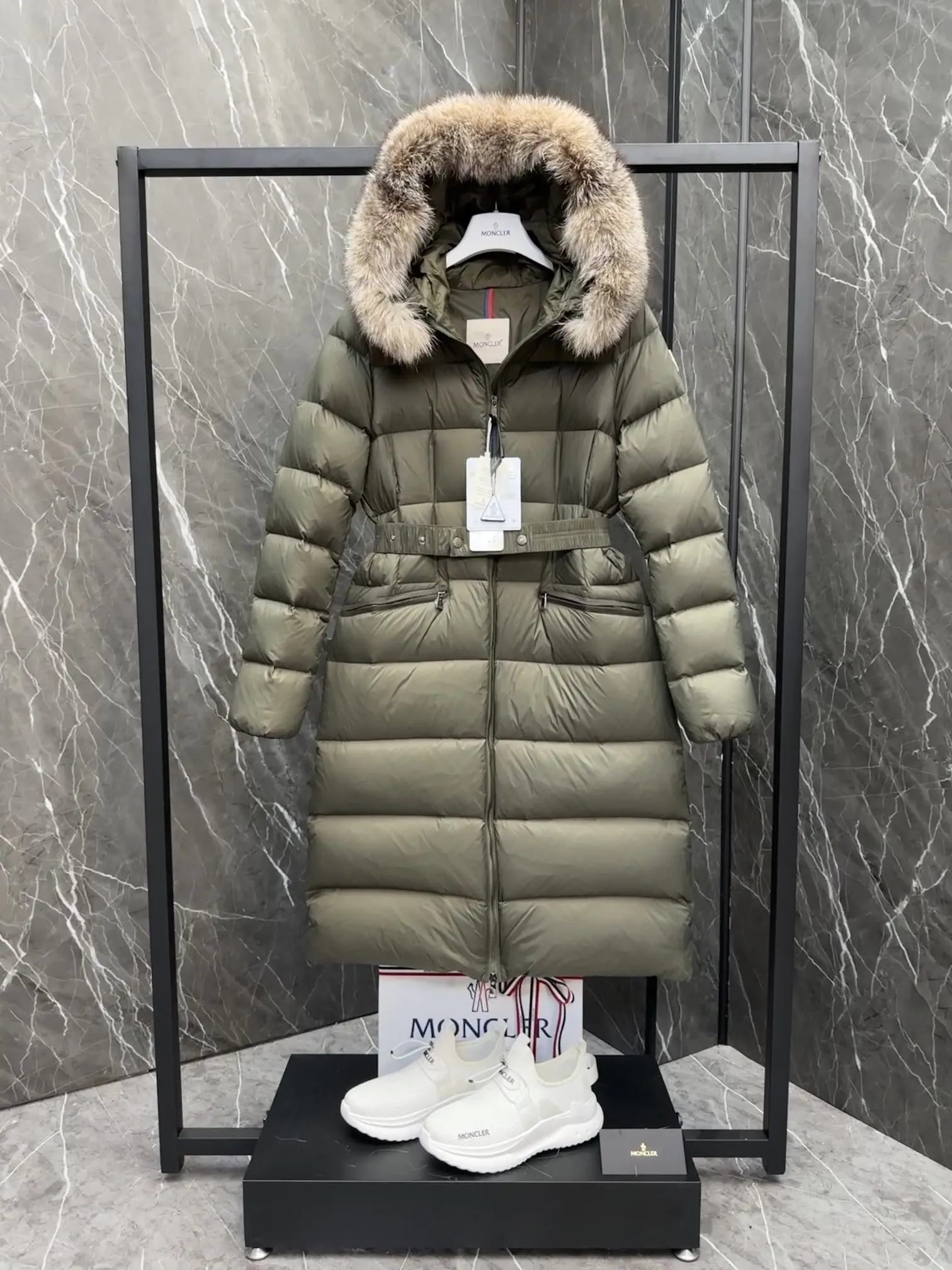 Moncler Boedic Fur-Trimmed Belted Down Coat D70020895 — view 3