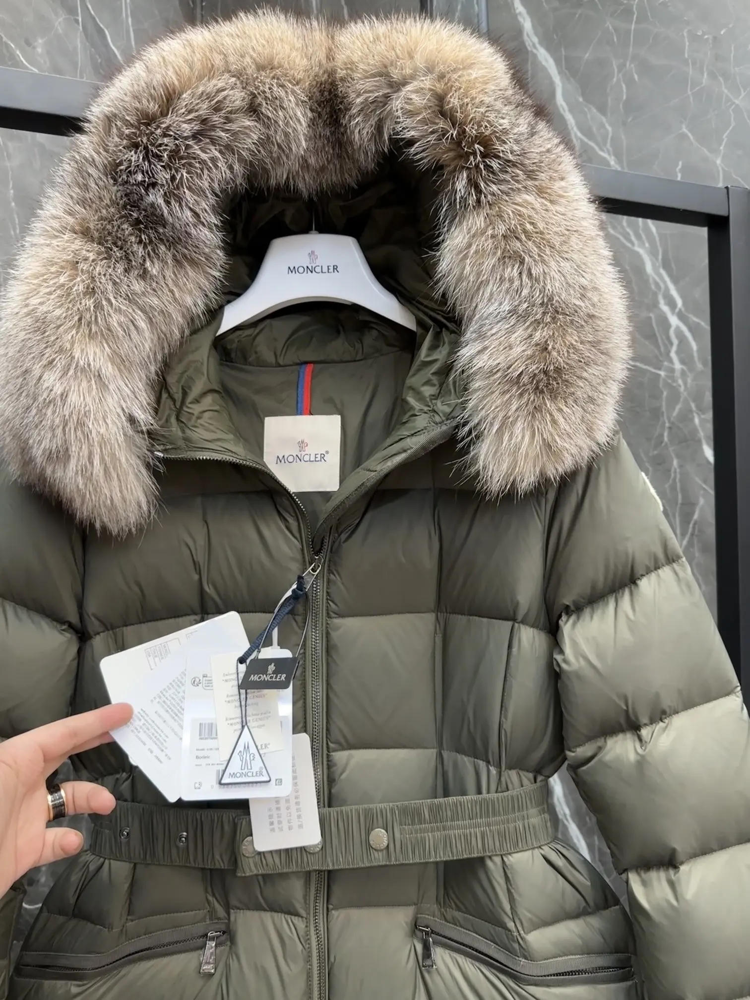 Moncler Boedic Fur-Trimmed Belted Down Coat D70020895 — view 4