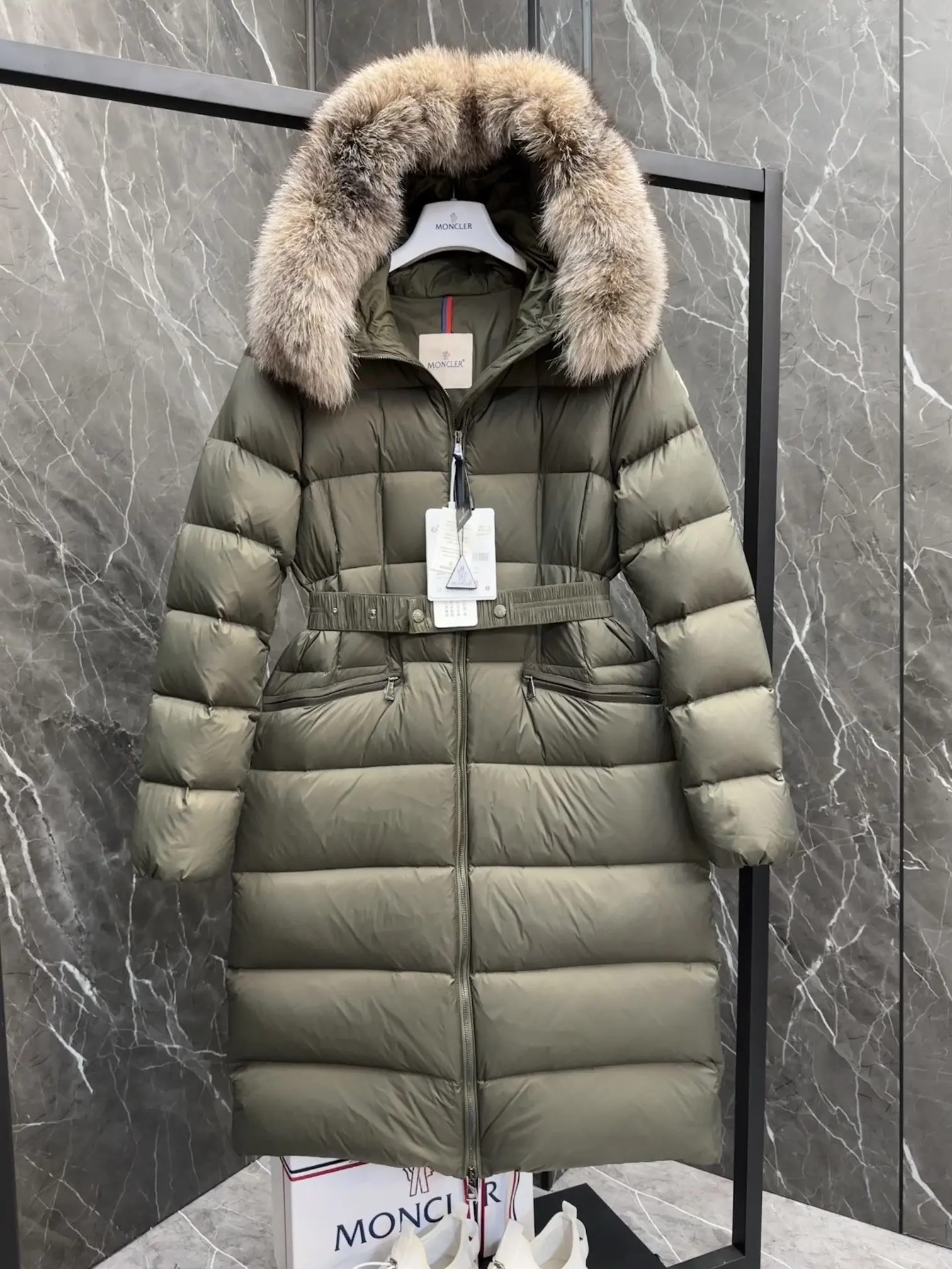 Moncler Boedic Fur-Trimmed Belted Down Coat D70020895 — view 5