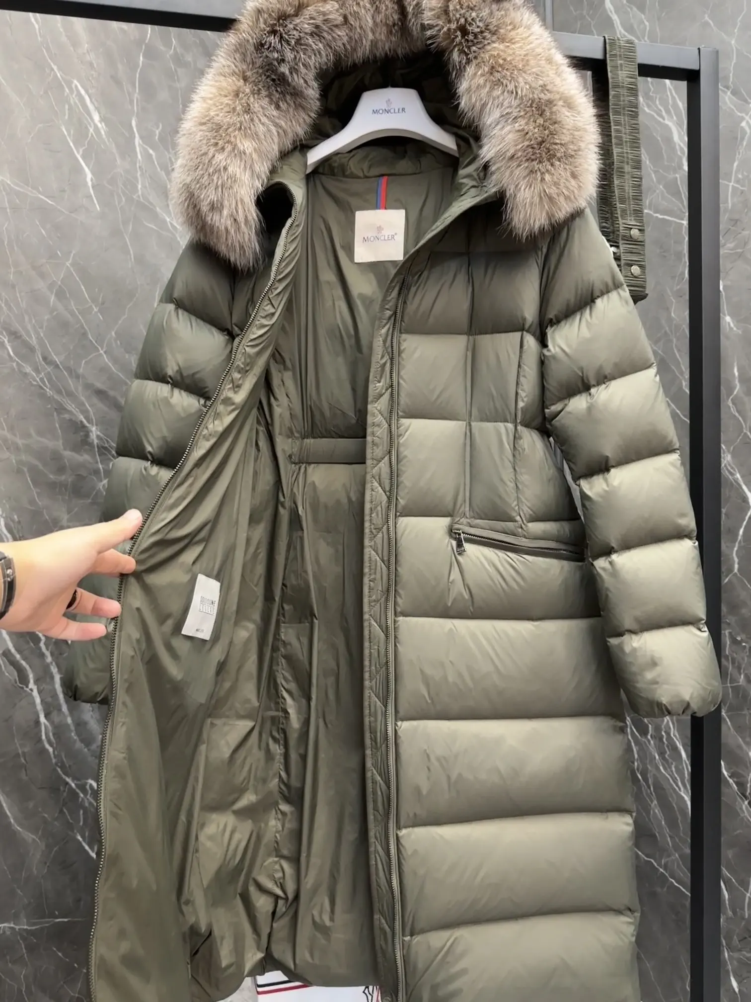 Moncler Boedic Fur-Trimmed Belted Down Coat D70020895 — view 7